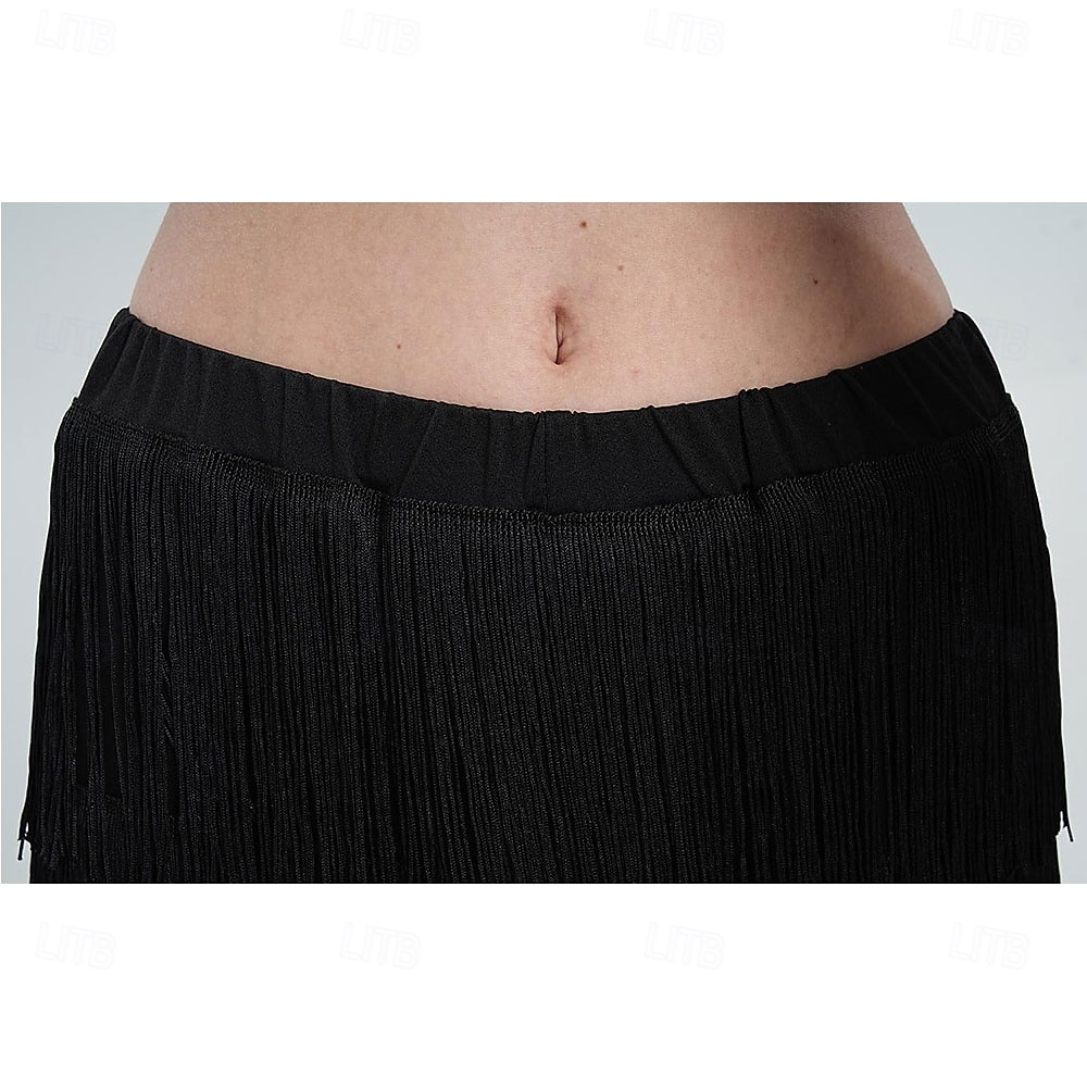Pantalón de baile latino con borlas de 7 niveles BH1985 para mujer, pantalón de práctica profesional con flecos negros para adultos. 2026 - $35.99 –P4