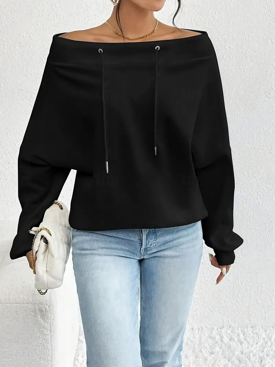 Women's Pullover Sweatshirt Plain Casual Long Sleeve Round Neck Regular Tops Street Dailywear Black White Blue Gray Fall Winter 2025 - $24.99 –P5