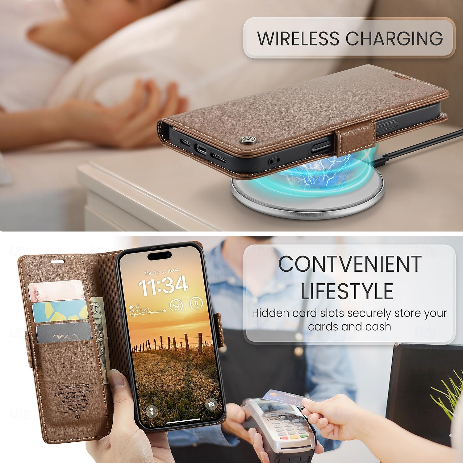 telefon Carcasă Pro Apple AirTag iPhone 16 15 14 Pro Max Plus iPhone 16e Flip Cover Ochrana celého těla Stojánek Slot pro kartu TPU PU kůže 2025 - $12.99 –P14