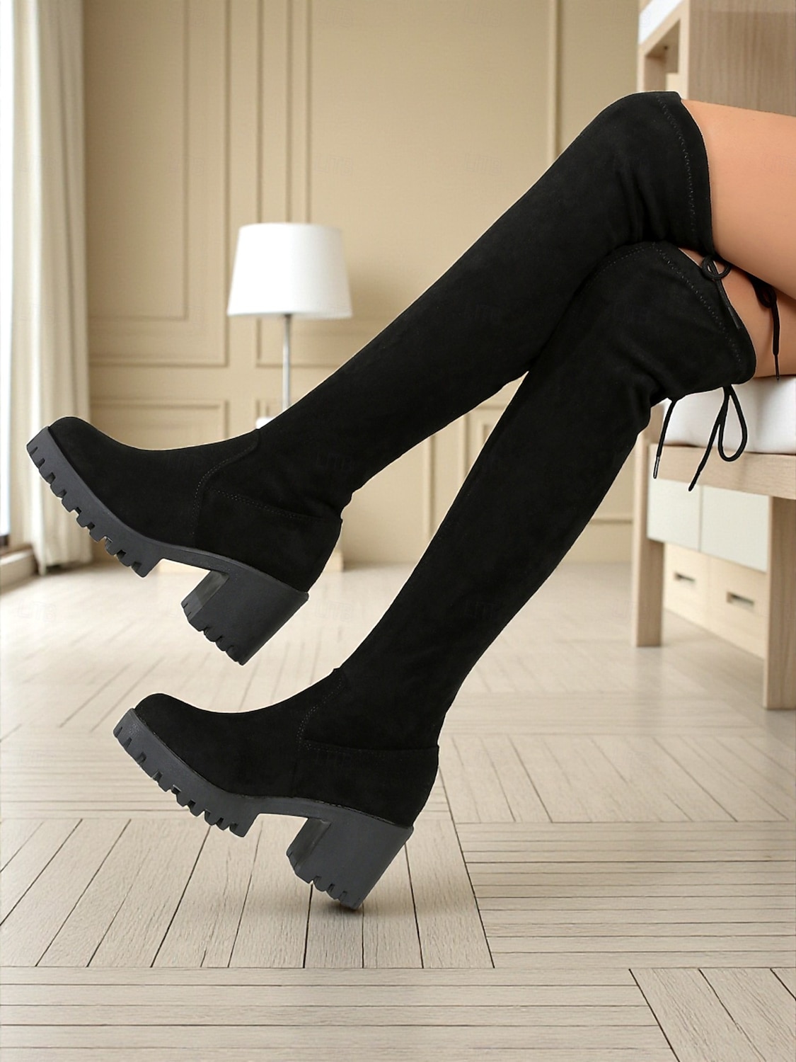 Femmes Bottes Extérieur Travail Quotidien Talon épais Bout Rond Mode Marche PU Mocassin Noir mat Lumineux Noir Noir de 2025 ? $34.99 –P1