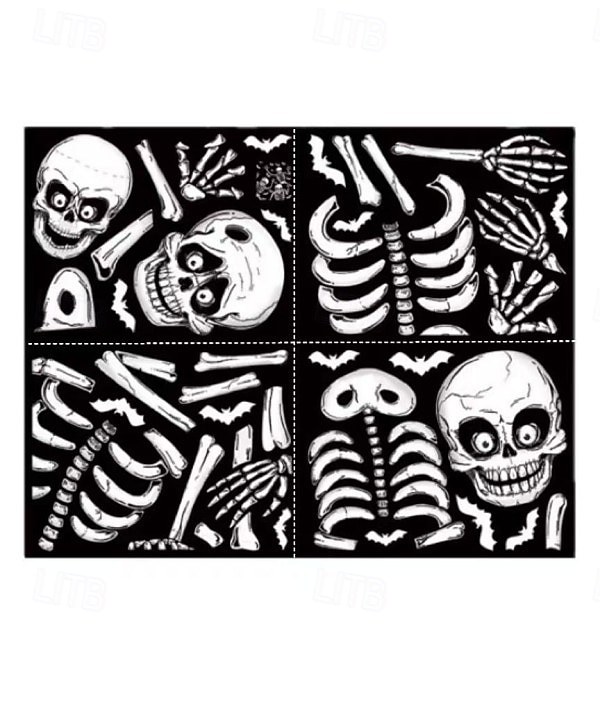 4 Sheets Halloween Skeleton and Ghost Window Decals Wall Sticker, Spooky Skull Pumpkin Spider Door and Wall Clings for Halloween Party Home Window Decorations 2026 - $15.99 –P4
