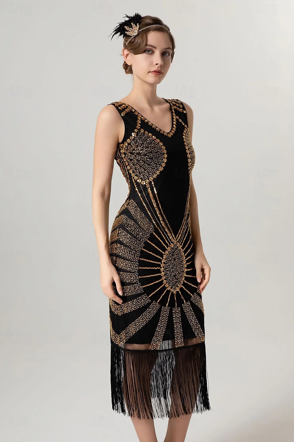 Rétro Vintage Années Folles Années 1920 Midi Robe Charleston Robe de cocktail Gatsby le Magnifique Fille Flapper Paillettes Frange Col en V Femmes Noël Halloween Carnaval Mariage Soirée Mascarade de 2025 ? $54.99 –P4