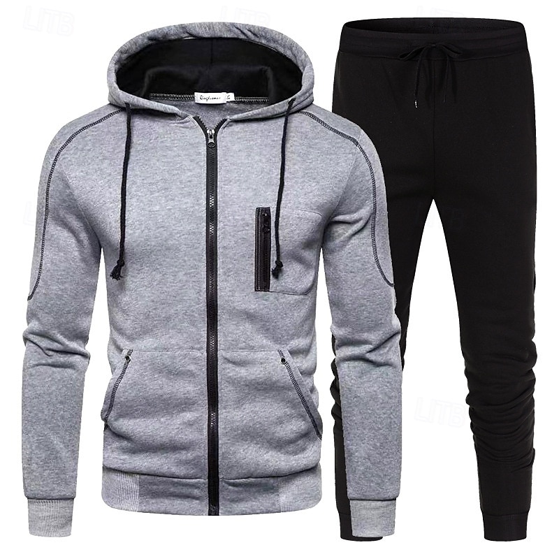Hombre Sudadera Tracksuit Sudadera con capucha y cremallera completa Negro Rojo Azul Marino Azul Real Gris Claro Con Capucha Bloque de color 2 Piezas Deporte Diario Festivos Poliéster Ropa de calle 2025 - $29.99 –P5