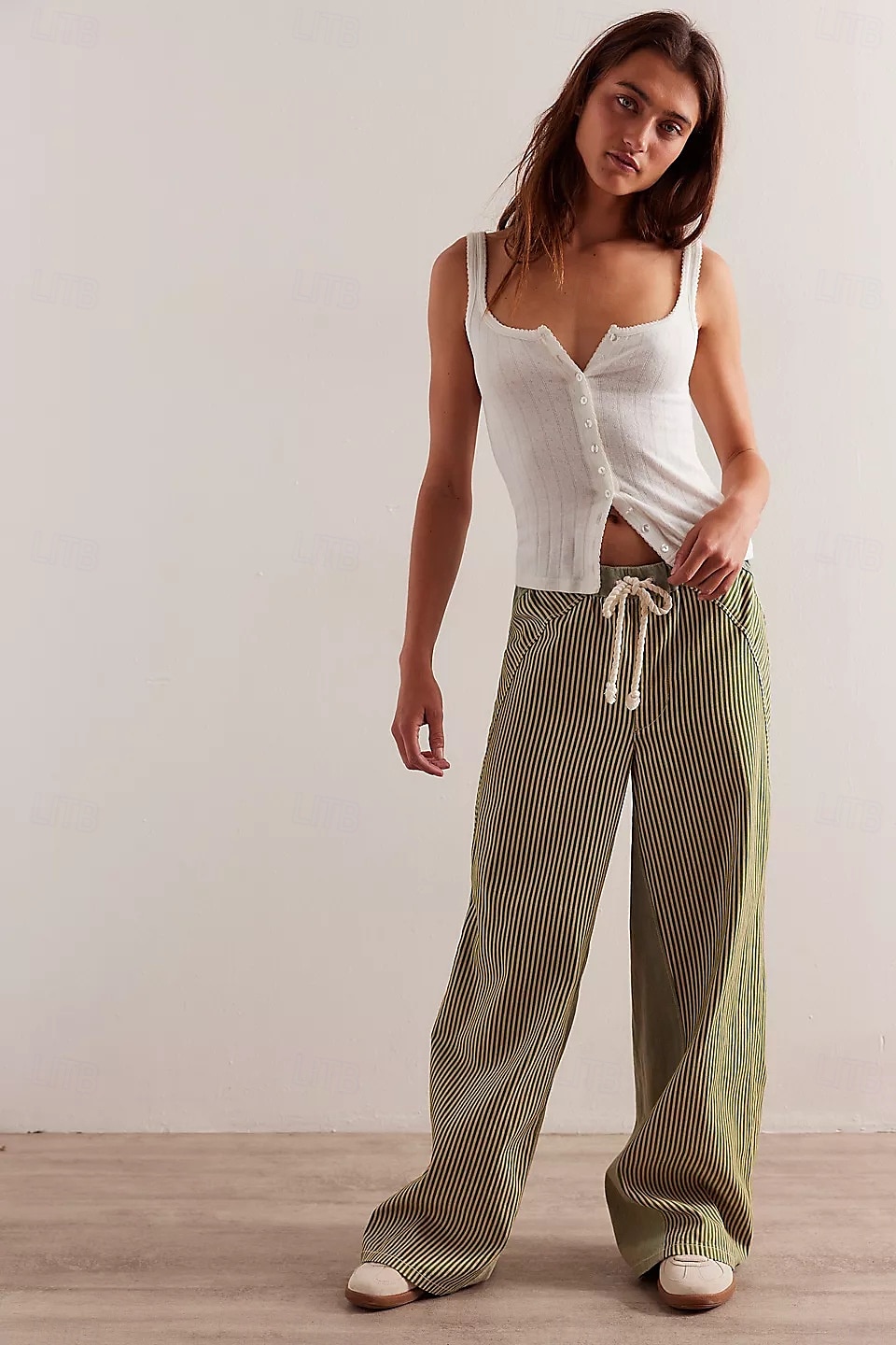 dam bomullsblandad denim culottes vida ben semester vintage snygg full längd medelhög midja randig lapptäcke randig bekväm oelastisk utomhus semester hem marinblå jordgul svart armégrön 2025 - $44.99 –P6