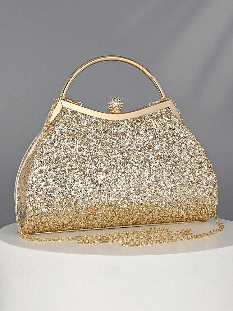 Pochette de soirée pailletée pour femme – Sac à main doré scintillant avec bandoulière chaîne, élégant sac de soirée pour mariages, bals et cocktails de 2025 ? $19.99 –P6