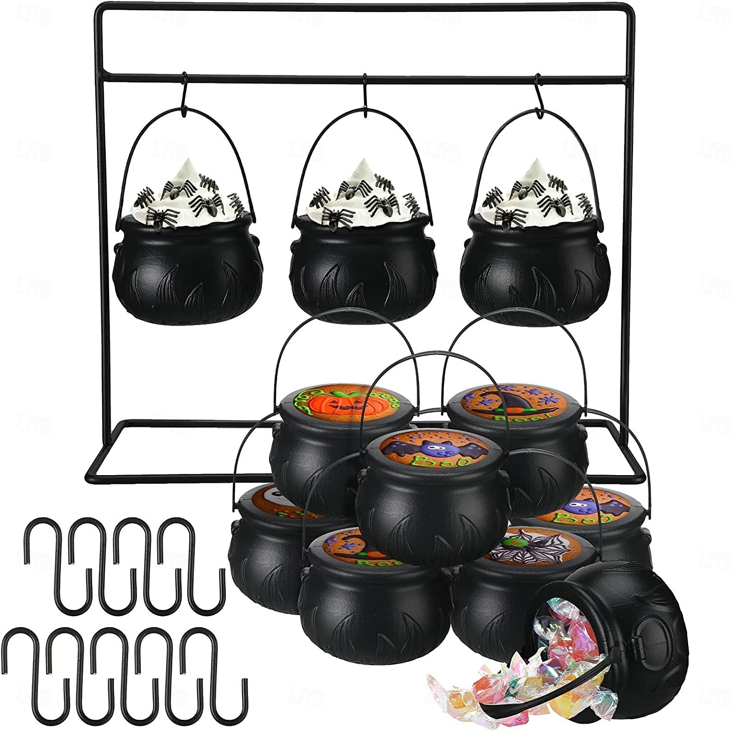 Halloween Cauldrons Serving Bowl Decor, Set of 3/6/9 Hanging Black Plastic Cauldron Bowls with Iron Rack, Large and Mini Cauldrons Candy Bucket Punch Bowls for Table Witch Hocus Pocus Party 2026 - $19.99 –P1