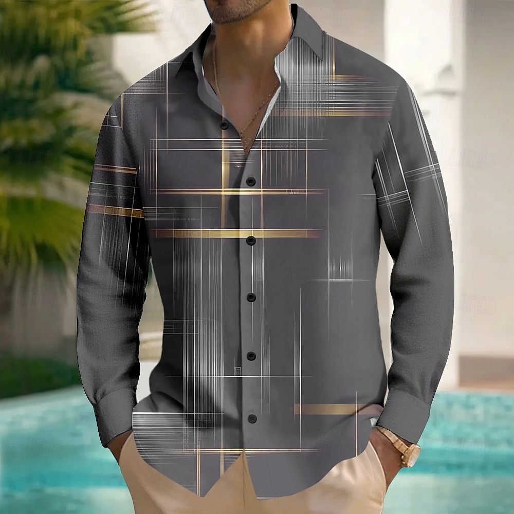 Voor heren Geometrisch Verloop Lijn Overhemd Overhemd met knopen Lange mouw Mode-casual Buiten Dagelijks Streetwear Lente Herfst Strijkijzer 3D-afdrukken Voorste zak Linnenachtig shirt Zwart Blozend 2025 - $25.99 –P4