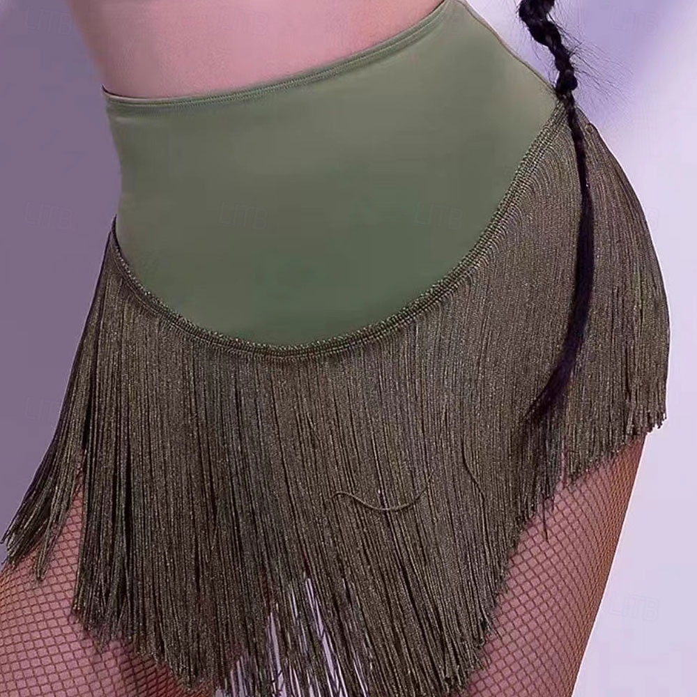 Jupe à franges pour danse latine de salon pour femme – Jupe-pantalon d'entraînement taille haute pour cha-cha, rumba, three-step &spectacles de danse carrée de 2025 ? $28.99 –P2