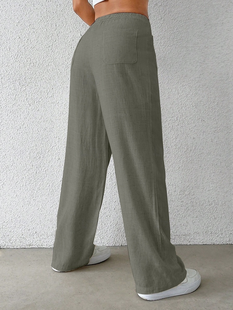 Damen Weites Bein Chinos Mode Basic Lässig Volle Länge Mittlere Taillenlinie Einfarbig Tasche Komfort Außenbereich Unelastisch Urlaub Straße Täglich Schwarz Weiß Blau Aprikose Sommer Frühling Herbst 2025 - $37.99 –P17