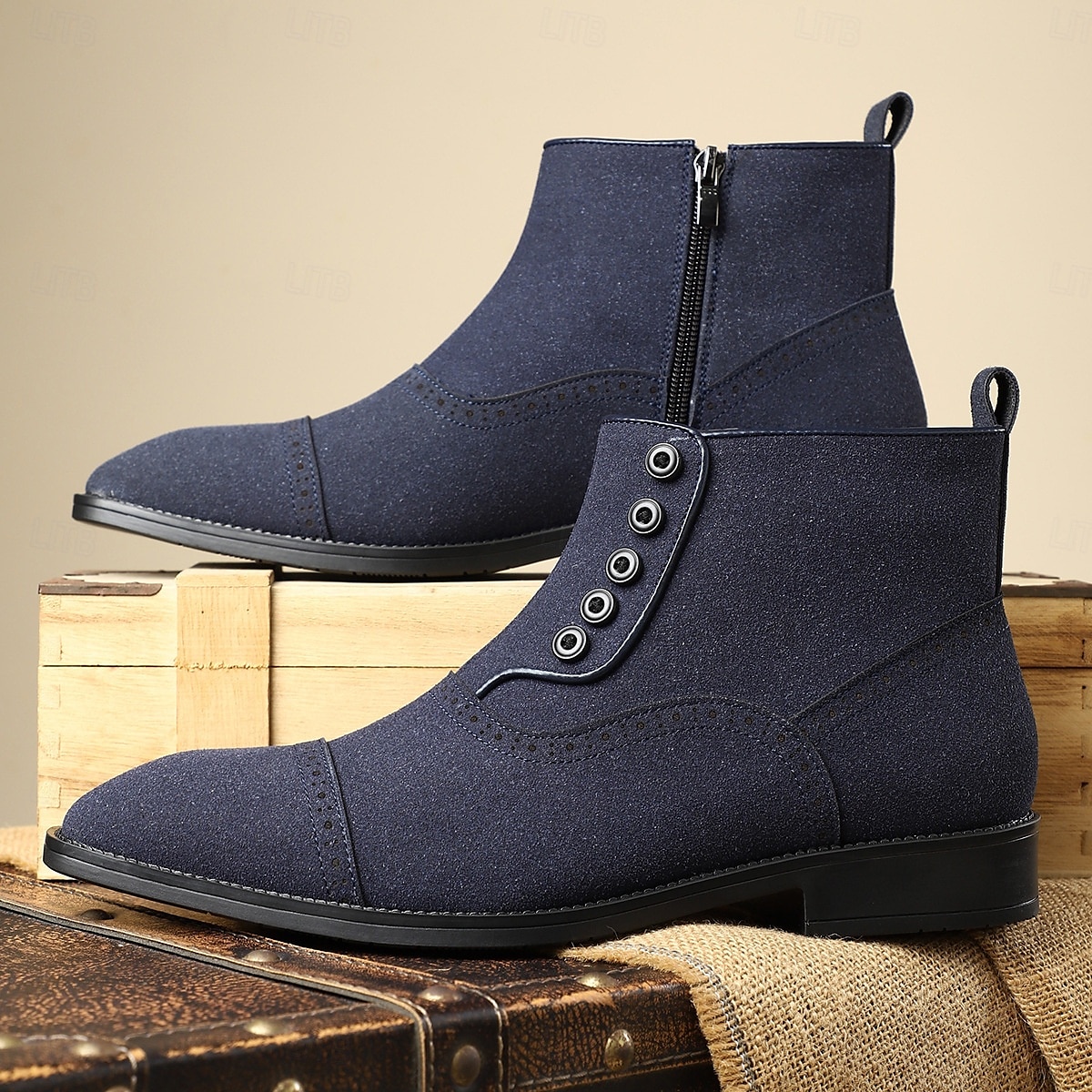 Men's Beige Lace-Up Ankle Boots with Round Toe and Classic Stitching, Vintage Business-Casual Footwear for Office, Urban Walking and Smart Daily Outfits 2025 - $46.99 –P2