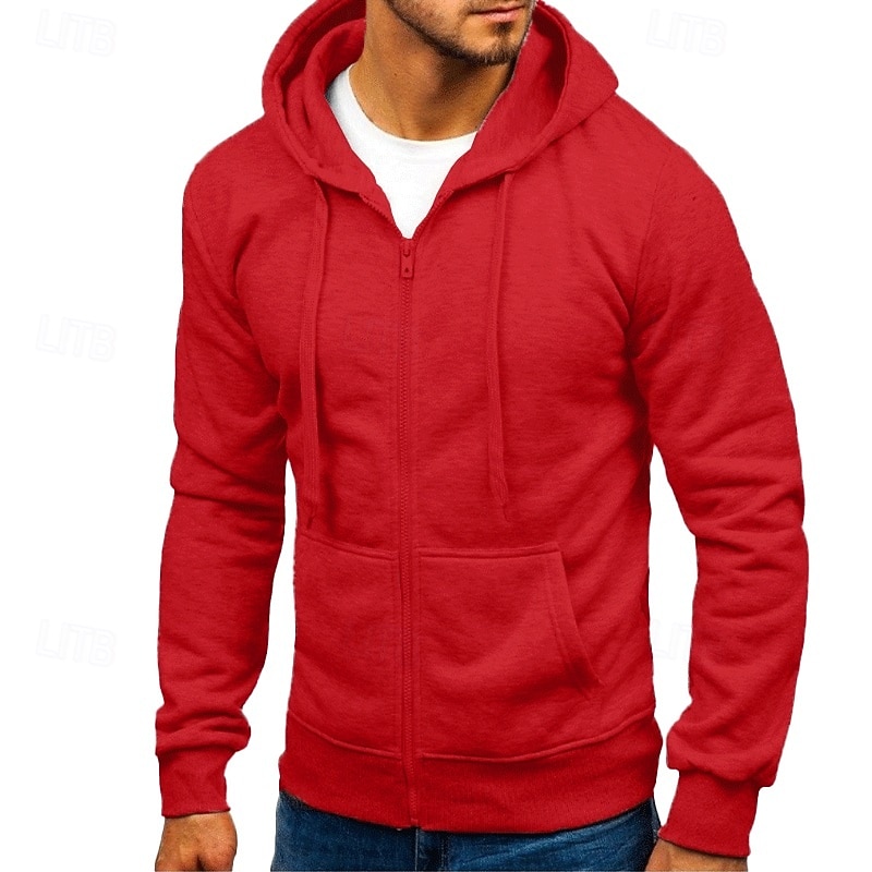 Per uomo Felpa con cappuccio Felpa con cappuccio a zip intera Felpa con cappuccio in pile Nero Bianco Verde militare Rosso Borgogna Con Cappuccio Semplice Con zip Tasca Sport & Outdoor Casuale del 2025 a $23.99 –P8