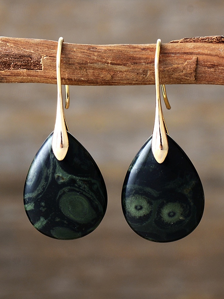 Boucles d'oreilles en pierre naturelle en forme de larme pour femmes avec crochet en or - bijoux élégants faits à la main pour femmes pour vêtements décontractés, cadeaux et vêtements de style bohème de 2025 ? $11.99 –P12