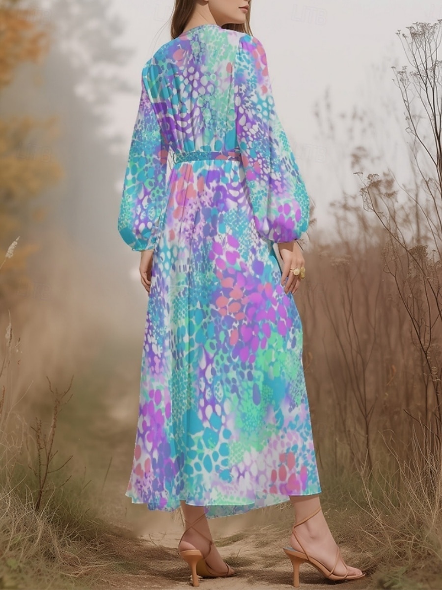 Women's Midi Dress Casual Dress Chiffon Swing Dress Modern Vacation Daily Weekend Regular Fit Leopard Long Sleeve V Neck Pink Blue Purple Green Summer Spring Fall Autumn 2025 - $31.99 –P2