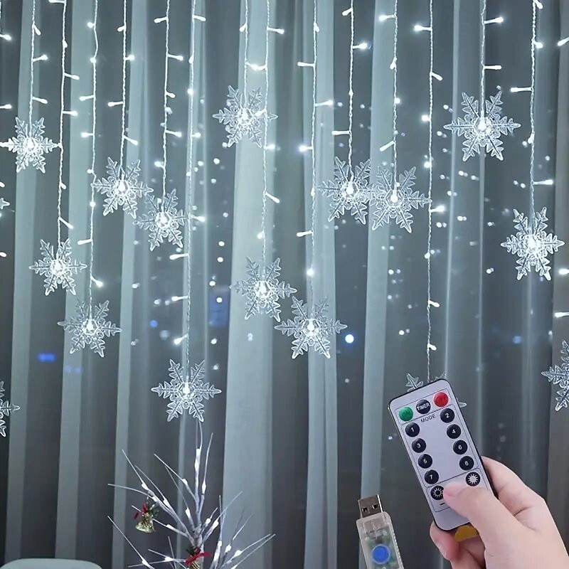 Rideau lumineux flocon de neige glaçon 4 m 90 LED avec alimentation USB et 18 flocons de neige acryliques, 8 modes, télécommande, décoration de Noël, 1 x de 2025 ? $46.99 –P1