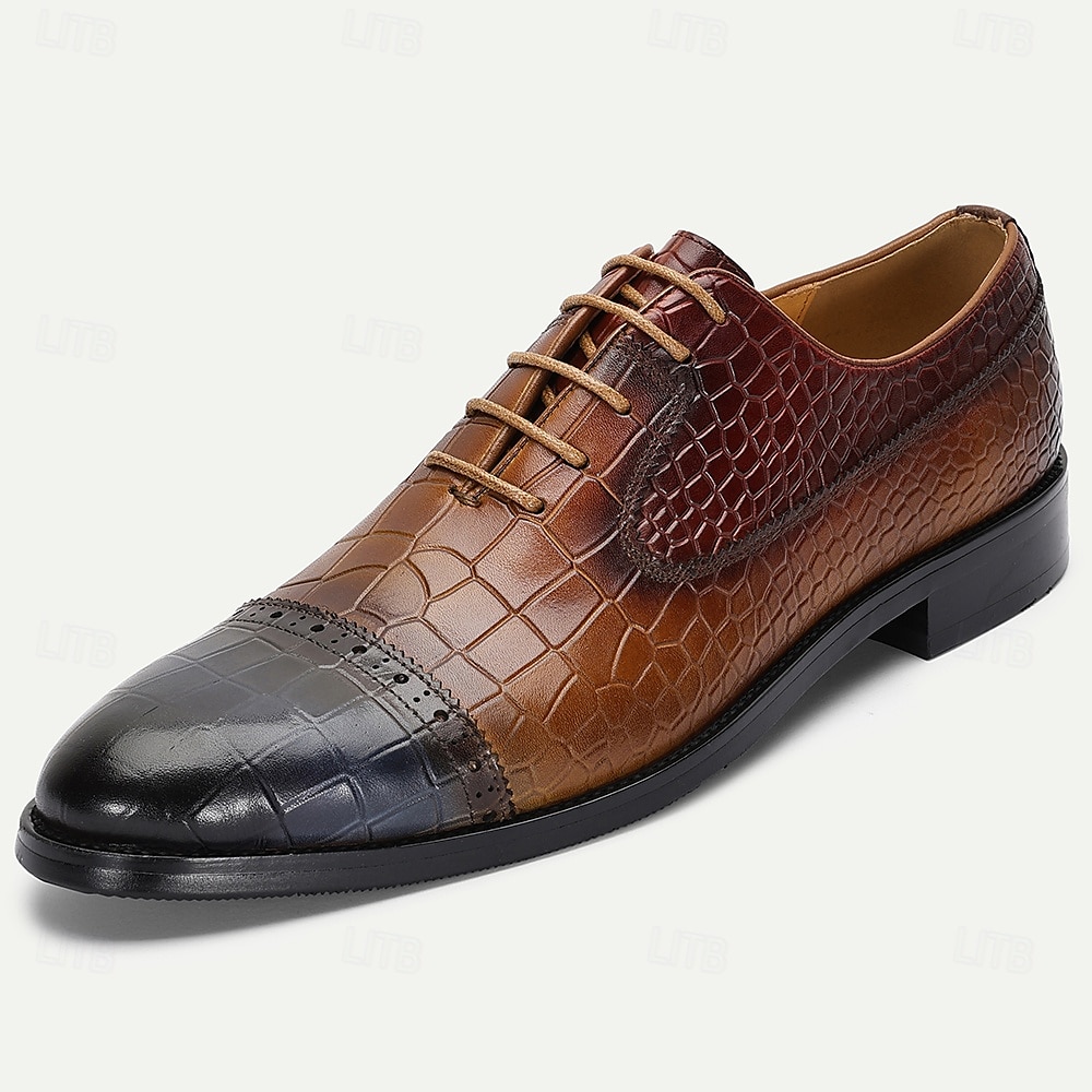 Oxford-Schuhe aus echtem Leder mit Krokodilprägung für Herren – eleganter Schnürschuh für modebewusste Männer, Hochzeitsempfänge und geschäftliche Veranstaltungen 2025 - $84.99 –P2