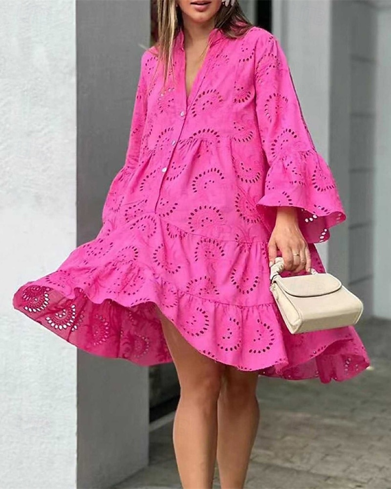 Per donna Mini Abito Abito in Pizzo Vestito Casual Moda Moderno Quotidiano Spiaggia Weekend Vestibilità regolare Semplice Manica Lunga Scollo a V Bianco Rosso Rosso rosa Primavera Autunno del 2025 a $27.99 –P2