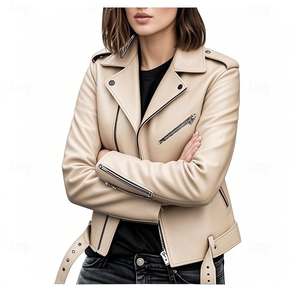 Per donna Giacca in Ecopelle Confortevole Cerniera completa Moda Stile da Strada Semplice All'aperto Casual Quotidiano Regolare Collo ripiegato Vestibilità regolare Manica Lunga Capispalla Argento del 2025 a $34.99 –P9