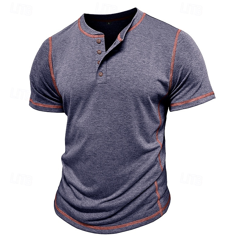 Miesten Henley-paita Puuvillainen paita T-paidat Lyhythihainen Yhtenäinen väri Tavallinen Solid Color Muoti Suunnittelija Vapaa-aika Väripaletti Napit Henley ulko- Kausaliteetti Päivittäin Kesä 2025 - $18.99 –P13