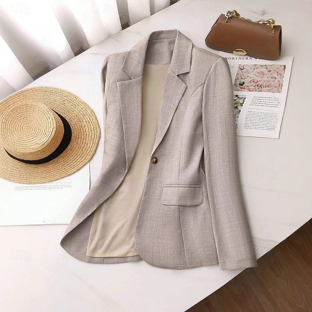Damen Blazer Bequem Atmungsaktiv Tasche Mode Modern Einfach Arbeit Täglich Regulär Umlegekragen Normale Passform Langarm Oberbekleidung Khaki Frühling Herbst 2025 - $28.99 –P5