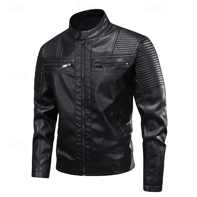 Herren Kunstlederjacke Bikerjacke Motorradjacke Urlaub Täglich Winddicht Warm Tasche Herbst Winter Einfach Mode Klassisch Stehkragen Regulär Schwarz Grün Jacken 2025 - $58.99 –P1