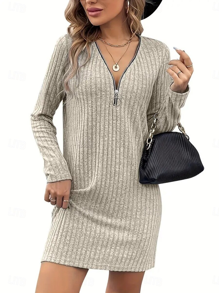 Femmes Mini Robe Robe Tricot Robe Décontractée Robe d'Hiver Mode Moderne Quotidien Date Week-end Coupe régulière Uni manche longue Col en V Noir Abricot Printemps Automne Hiver de 2025 ? $19.49 –P2
