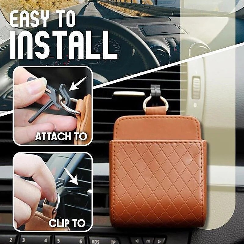 Cestino portaoggetti per bocchette di ventilazione per auto, organizer da appendere in pelle per telefono, sigarette, monete, carte, custodia multifunzionale per bocchette di ventilazione per auto, del 2025 a $6.49 –P5