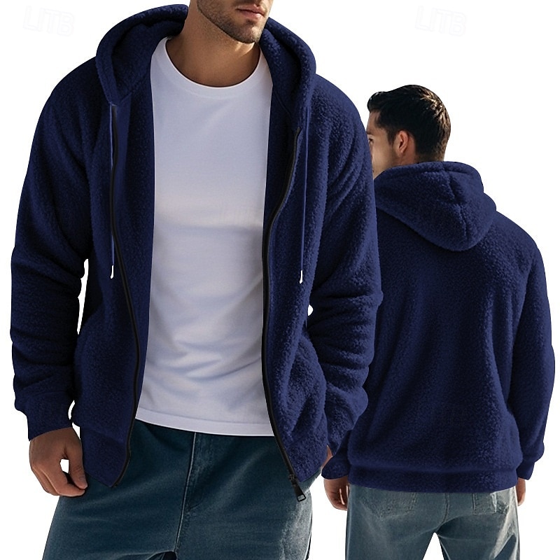 Per uomo Felpa con zip Felpa con cappuccio in pile Felpa con cappuccio in pile Sherpa Nero Blu marino Cachi Grigio Con Cappuccio Semplice Con zip Tasca Frontale Sport & Outdoor Casuale Quotidiano del 2025 a $30.99 –P2