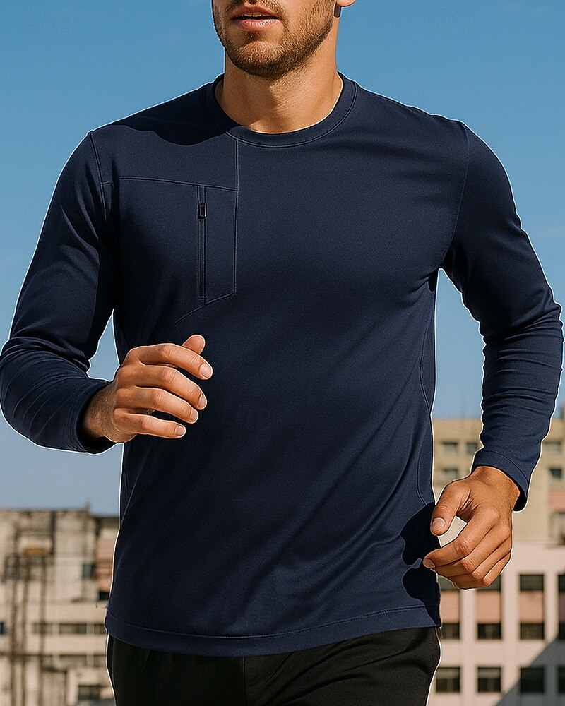 رجالي قميص الجري قميص رياضي إحزم جيب كم طويل قمم ملابس الرياضة الخريف لون سادة سريع جاف متنفس المشي لمسافات طويلة اكتشف - حل رياضية ملابس رياضية ألبسة رياضية أسود أخضر أزرق داكن 2025 - $23.99 –P1