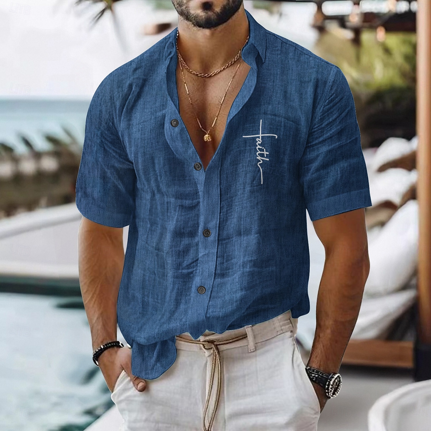 Per uomo Camicia di lino Camicia casual Camicia in cotone e lino Camicia con Bottoni Fede Vacanza Abbigliamento quotidiano Nero Bianco Verde chiaro Rosa Manica Corta Bavero Tutte le stagioni del 2025 a $22.99 –P5