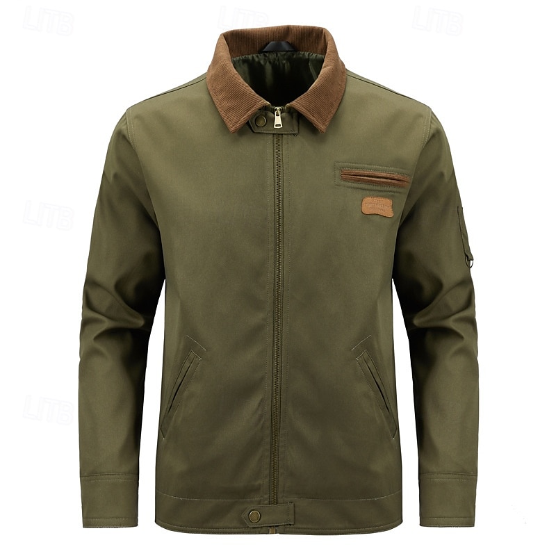 Hommes Veste de camionneur Veste Cargo Veste Tactique Occasionnel Coupe-Vent Zip Up Printemps Automne Couleur Unie ancien Tenu de travail Col de chemise Régulier Kaki Gris foncé Vert Véronèse Veste de 2025 ? $48.99 –P1