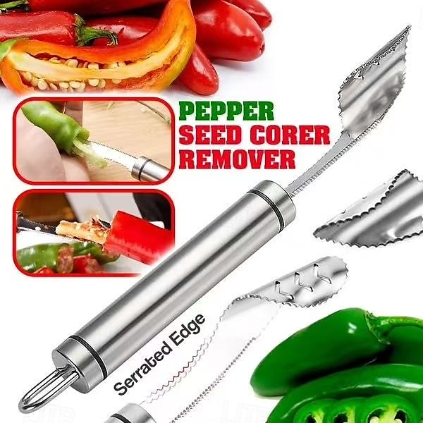 Extractor de semillas de pimiento, 2 unidades, herramienta extractora de corazón de chile de acero inoxidable para pimientos morrones, melón amargo y pimientos verdes, utensilio de cocina fácil para 2025 - $6.99 –P2
