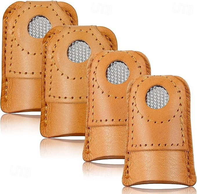 4 dedales de cuero para coser a mano, acolchado, protectores de dedos de cuero, alfileres, agujas, accesorios para manualidades de tejido, herramientas de costura DIY, 2 tamaños 2026 - $15.99 –P1