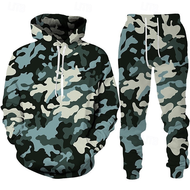 Voor heren Trainingspak Kledingset Truien instellen Capuchon Buiten Dagelijks Sport Zak Trekkoord camouflage Blozend Roze Rood Marineblauw Grafische afdruk Polyester Sportkleding Modieus Streetwear 2025 - $34.99 –P1