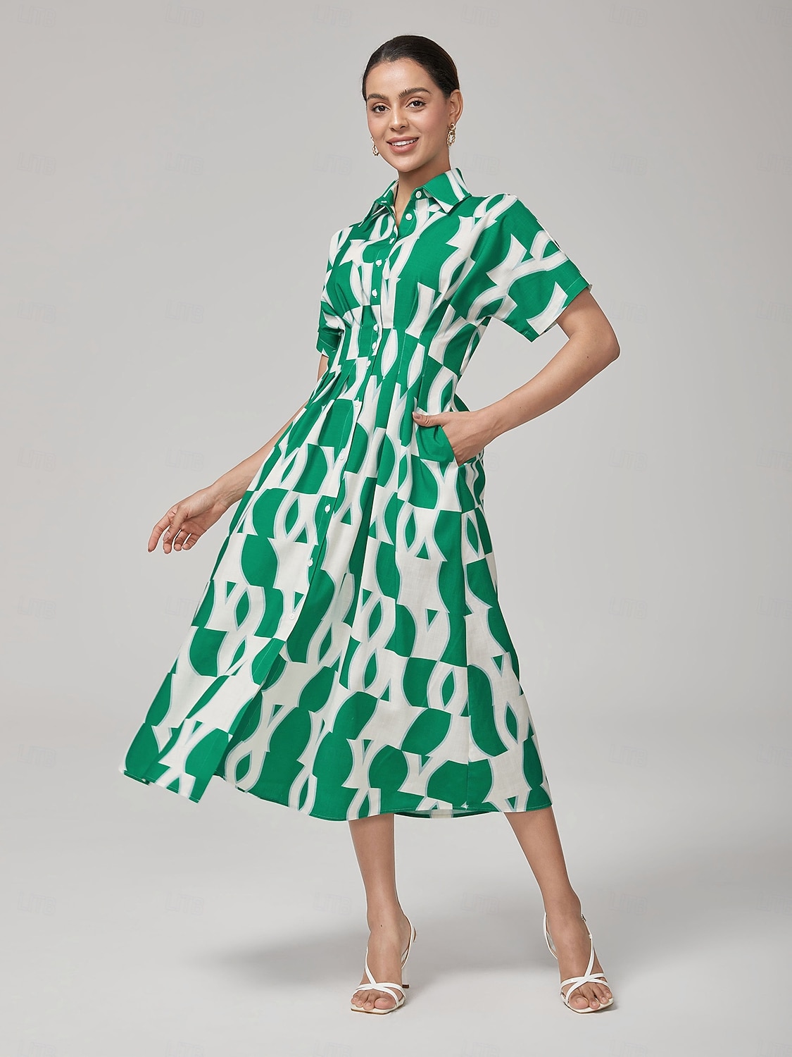 Per donna Eco Green Geometrico Estate Colletto a Camicia Vacanza XS S M del 2026 a $148.99 –P1