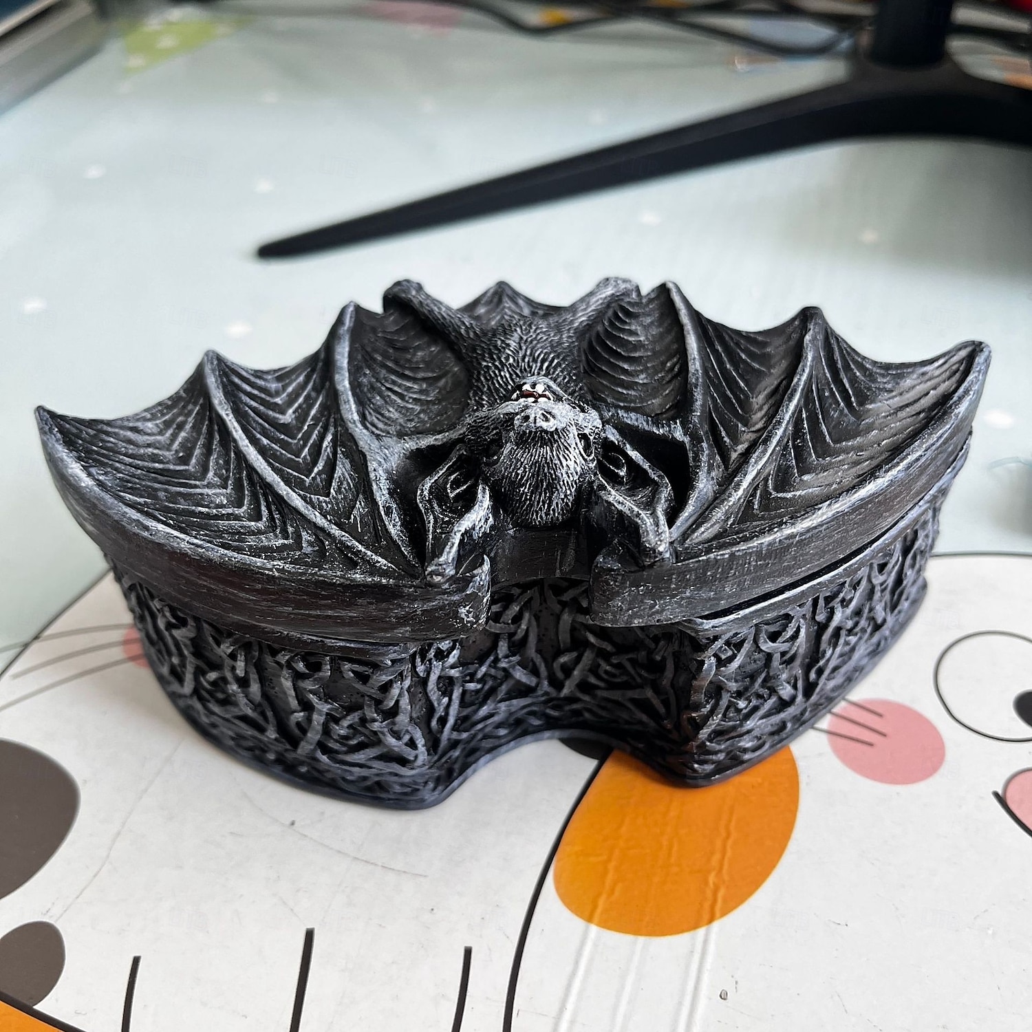 Halloween Bat Resin Storage Box, Gothic Style Bat Sculpture Container, Decorative Resin Box for Home, Party, Desk Decor 2025 - $20.99 –P8