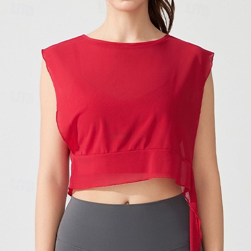 Mulheres Camisa curta de treino Top de ioga Secagem Rápida Respirável Sem Manga Esportes Côr Sólida Blusas Para Academia Esportivo Pilates Roupas Esportivas de 2026 por $12.99 –P18