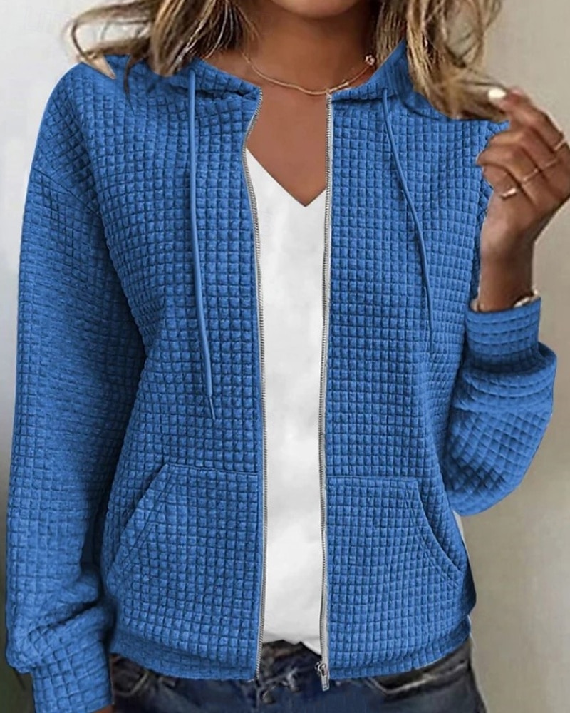 Dam Tröjor Zip Up sweatshirts Slät Ledigt Långärmad Rund hals Vanliga toppar Gata Helgdag Utekväll Dragkedja Ficka Svart Vit Blå Grå Höst Vinter 2025 - $24.99 –P1