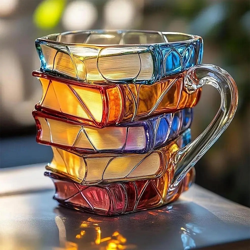 bemalte Buchtasse 300ml/10oz Gitarren-Kaffeetasse Buch-Kaffeetasse einzigartige bunte Glasbücher Stapel-Kaffeetasse Sammlung Geschenk 2025 - $23.99 –P2