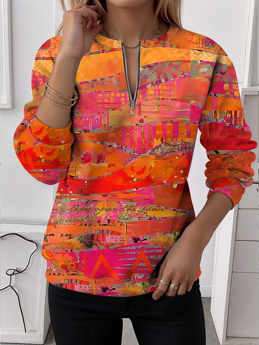 Mulheres Moletom Moletons com zíper Gráfico Xadrez Moda Casual Manga Longa Gola Redonda Tops regulares Rua Dia a Dia Zíper Imprimir Vermelho Azul Laranja Marron cáqui Outono Inverno de 2025 por $27.99 –P4