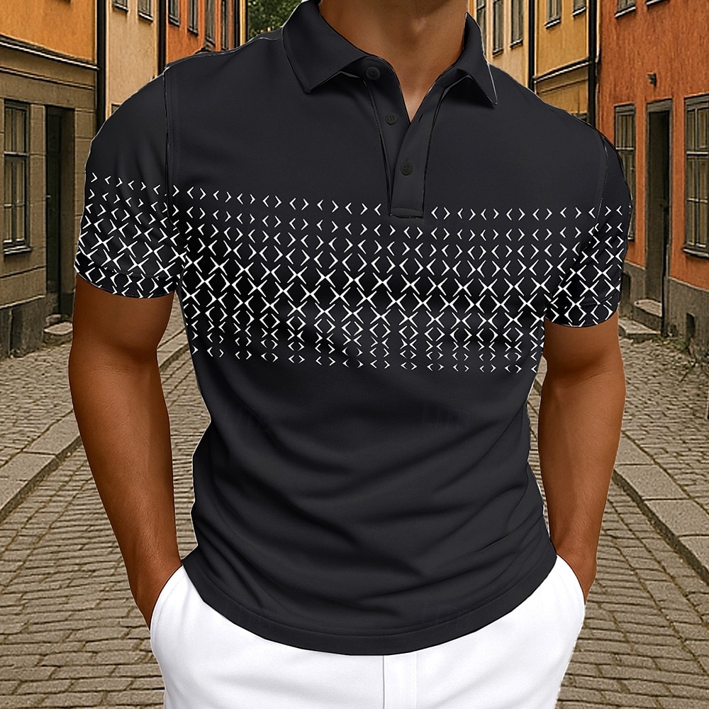 Bărbați Polo Afaceri Casual Răsfrânt Manșon scurt Geometric Nasturi Vară Negru Alb Albastru Gri Deschis Polo 2025 - $20.99 –P6