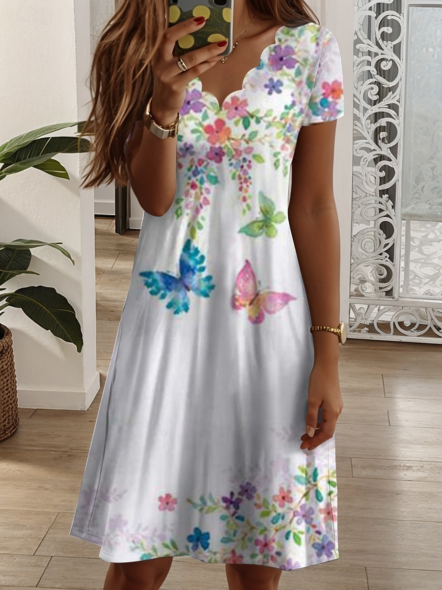 Damen Minikleid T-Shirt-Kleid Sommerkleid A Linie Kleid Urlaub Lässig Täglich Normale Passform Blumen Grafik Kurzarm V Ausschnitt Gelb Rosa Blau Grün Sommer Frühling 2025 - $24.99 –P4