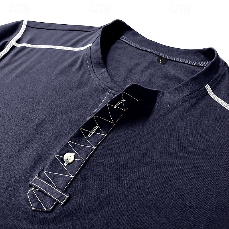Men's T Shirt Henley Shirt Henley Top Long Sleeve Solid Color Vintage Casual Contrast Stitching Henley Outdoor Causal Casual Spring Fall Spring &  Fall Black White Gray Henley T-Shirt 2025 - $22.99 –P10