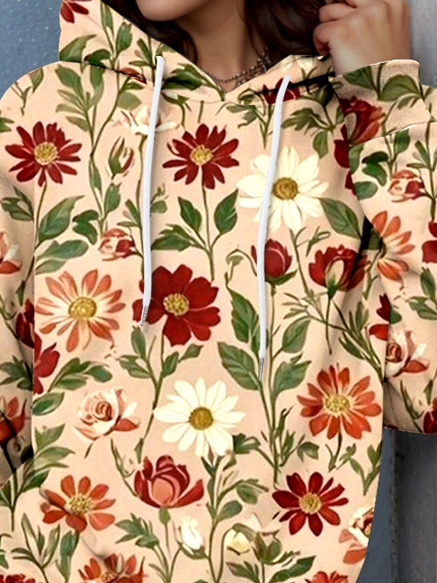 Mulheres Pulôver Moletom Com Capuz Floral Gráfico Elegante Quente Ativo Manga Longa Com Capuz Tops regulares Rua Dia a Dia Casual Imprimir Castanho Avermelhado Primavera Outono Inverno de 2025 por $24.99 –P2
