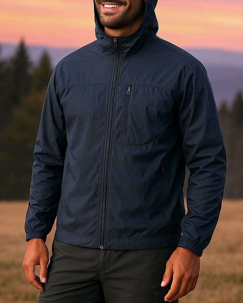 Herren Windjacke Wanderjacke Außen Sonnenschutz Leicht Atmungsaktiv Wanderoutfits Wanderbekleidung Sommer Frühling Jacke Camping / Wandern / Höhlenforschung Laufen Einfarbig Schwarz Hellgrau Purpur 2025 - $41.99 –P1