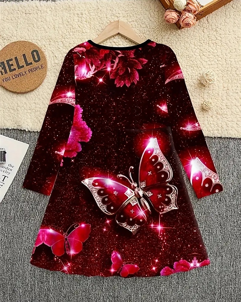 Mädchen' 3D Schmetterling Kleid Langarm Sommer Frühling Urlaub Täglich Ferien Prinzessin Schön Süß Kinder 4-12 Jahre Freizeitkleid A Linie Kleid Knielang Normale Passform 2025 - $16.99 –P3