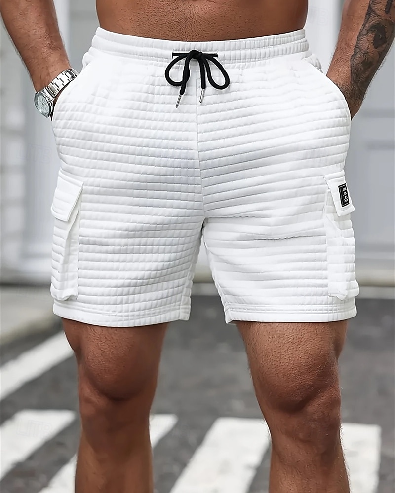 Homme Short gaufré Shorts cargo Shorts Shorts d'été Short décontracté Avec Poches Taille Élastique Cordon de serrage Uni Confort Respirant Court Extérieur Vacances Sport Occasionnel Noir Blanche de 2026 ? $20.99 –P3