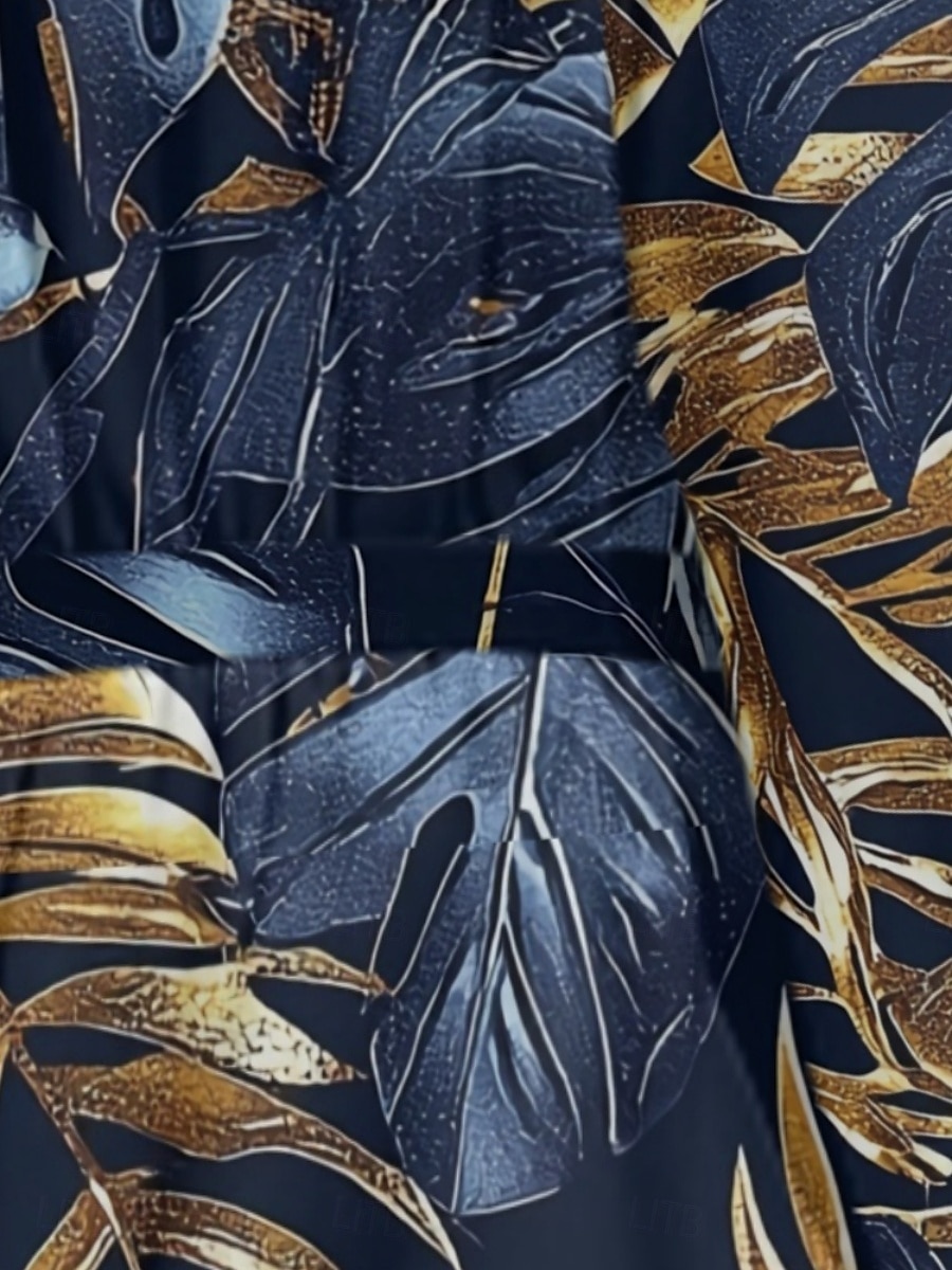 Damen Midikleid Freizeitkleid Chiffon Schwingkleid Modern Urlaub Täglich Wochenende Normale Passform Blatt Tropisch Langarm V Ausschnitt Marineblau Blau Dunkelblau Blau Schwarz Sommer Frühling Herbst 2025 - $31.99 –P4