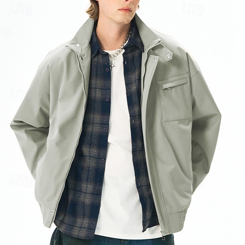 Herr Lättviktsjacka Vardaglig jacka Semester Dagligen Vindtät jacka Ficka Vår Höst Slät Mode Klassisk Hög krage Normal Aprikos Svart Purpur Grön Kaki Jacka 2025 - $44.99 –P6