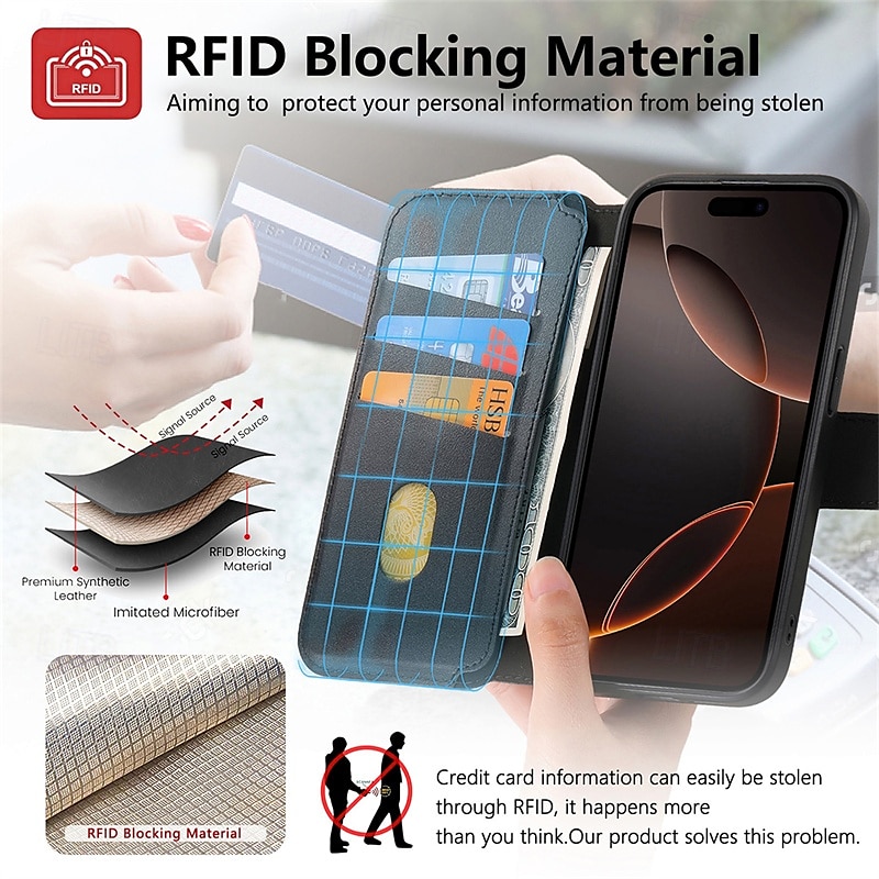 Phone Case For Apple AirTag iPhone 16 Pro Max Plus iPhone 15 14 Pro Max Plus iPhone 13 Pro Max Magnetic Adsorption Wallet Case Flip Cover with Stand Holder Detachable Support Wireless Charging Retro 2025 - $25.99 –P4