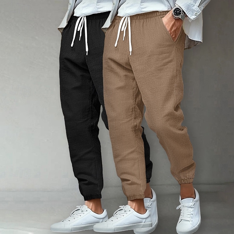 Herre Linbukser Bukser Sommerbukser Strandbukser Uformelle bukser Lomme Elastisk midje Helfarge Komfort Pustende Full lengde utendørs Hjem Daglig Ferie Klassisk Stil Lys khaki + svart Lys khaki 2025 - $27.99 –P7